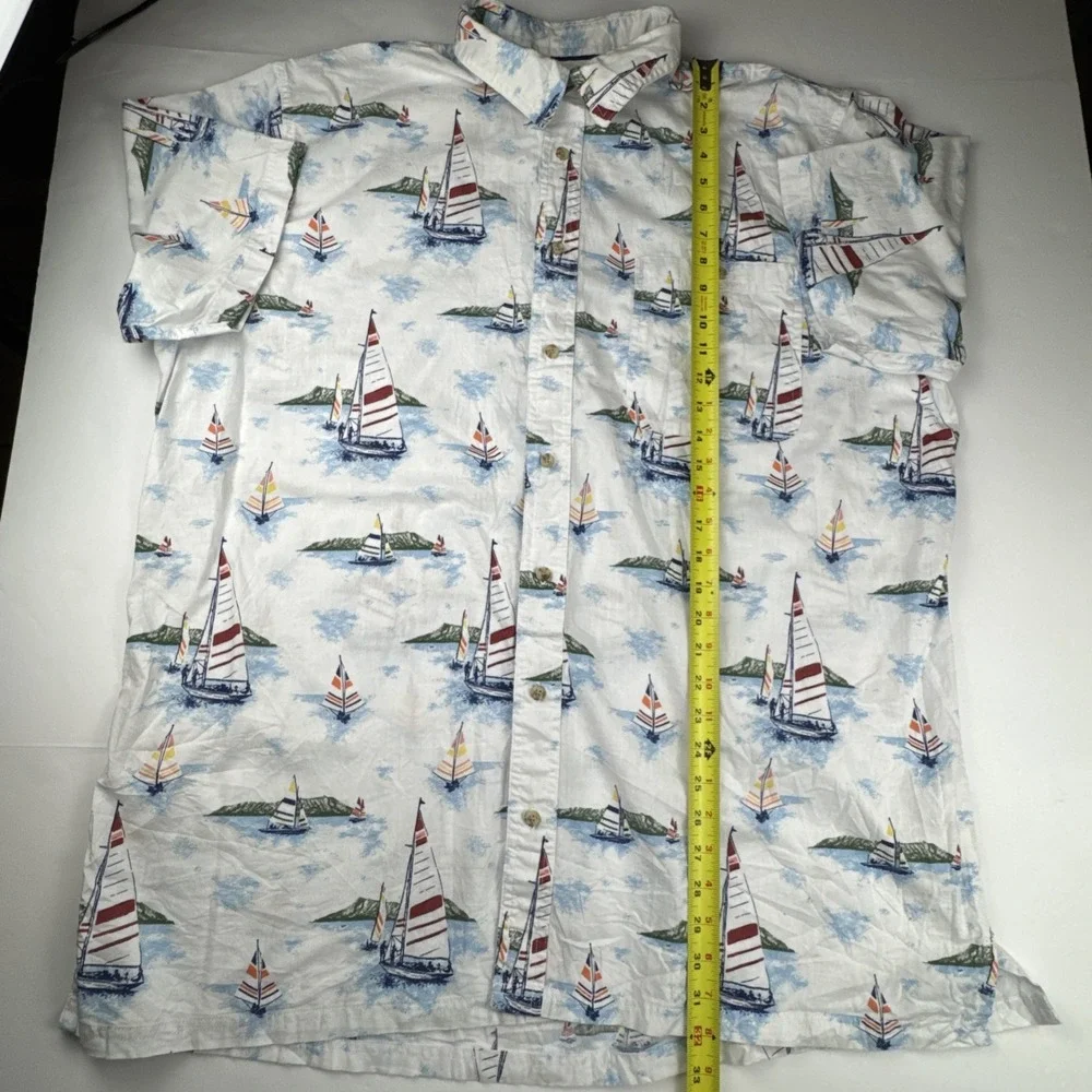 Croft‎ & Barrow Mens Shirt XXL Tall Cotton Sailboat Nautical Coastal Button Down